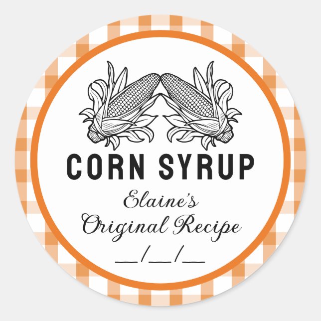 Corn syrup label with orange checkered design (Front)