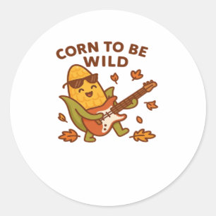 Corn to Be Wild � Rockin� Autumn Corn Cob Illustra Classic Round Sticker