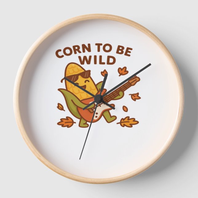 Corn to Be Wild – Rockin’ Autumn Corn Cob Illustra Clock (Front)