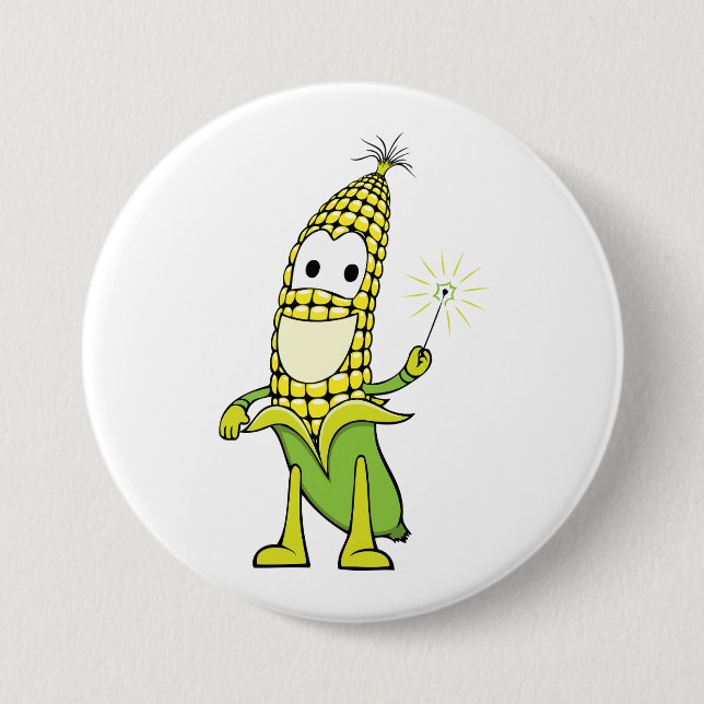 Corn Wizard Character with Magic Wand Button (Front)