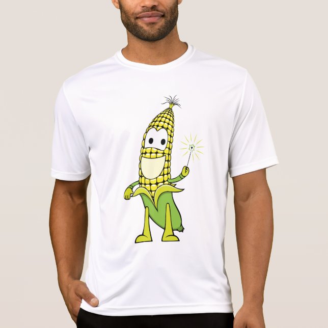 Corn Wizard Character with Magic Wand T-Shirt (Front)