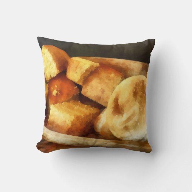 Cornbread and Rolls Throw Pillow (Front)