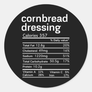cornbread dressing Nutrition Facts Thanksgiving Classic Round Sticker