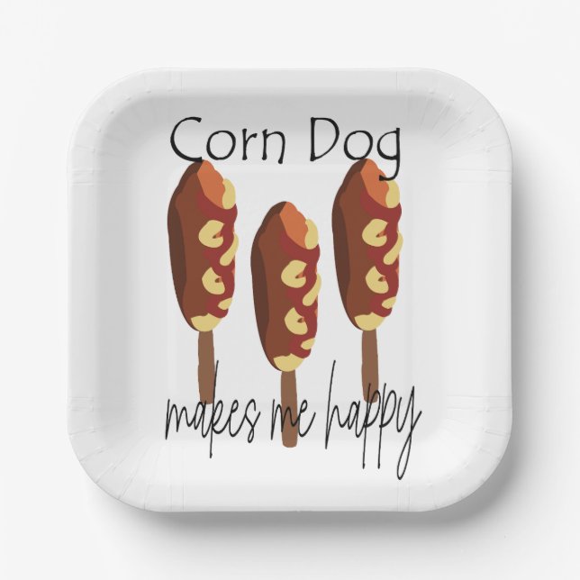 Corndog Makes Me Happy Party Paper Plates (Front)