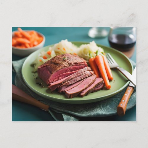 Corned beef cabbage and carrots postcard