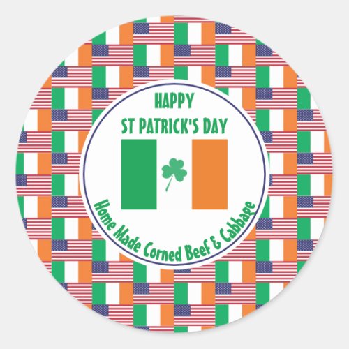 Corned Beef Cabbage ST PATRICKS DAY Irish USA Classic Round Sticker