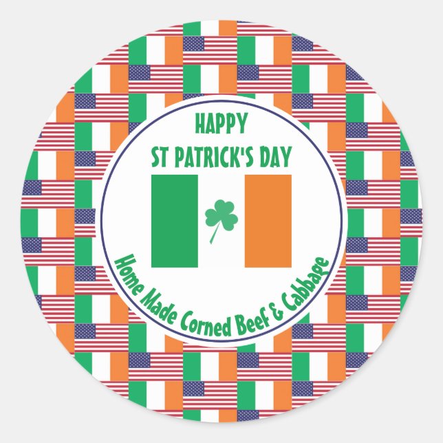 Corned Beef Cabbage ST PATRICK'S DAY Irish USA Classic Round Sticker (Front)