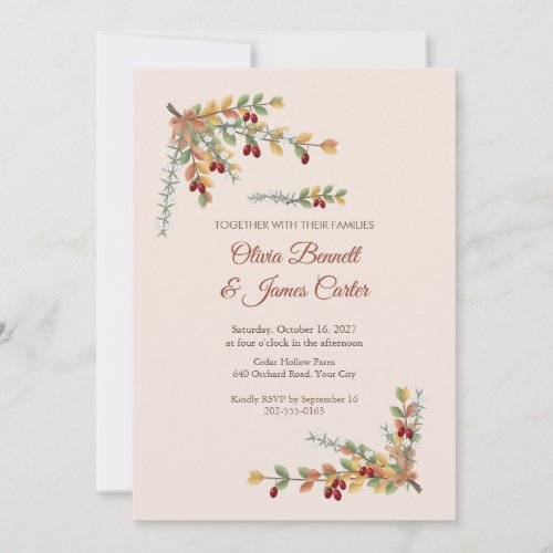 Cornelian Cherry Corners Boho Wedding Invitation