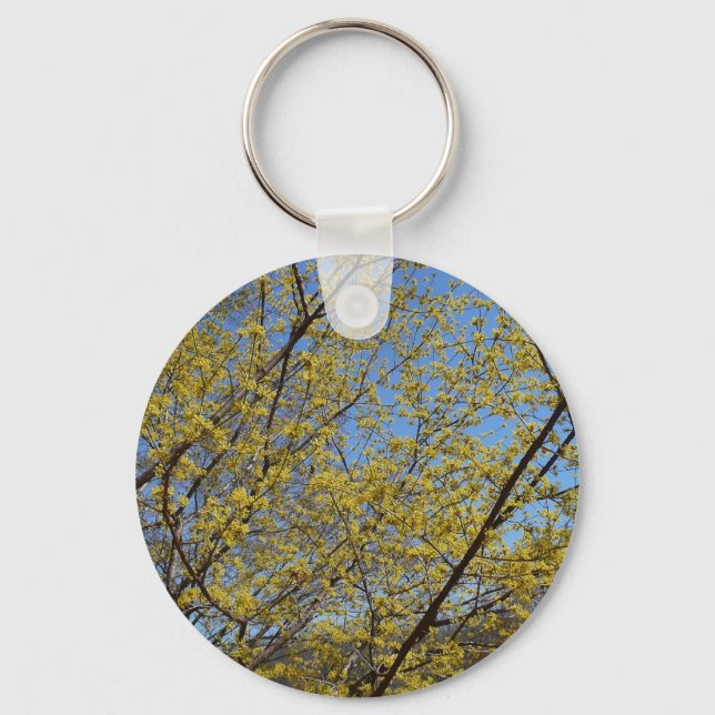 Cornelian Cherry Dogwood and Blue Sky Floral Keychain (Front)