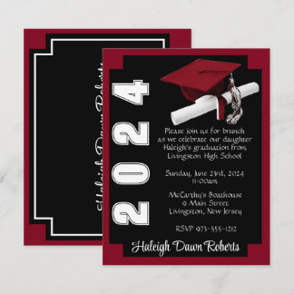 Corner Block Black & Cardinal Red Graduation Invitation