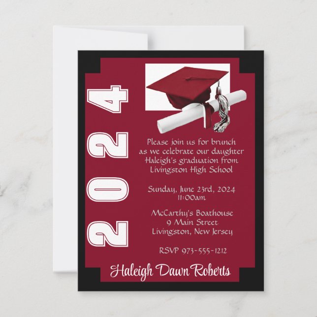 Corner Block Cardinal Red & Black Graduation Invitation (Front)