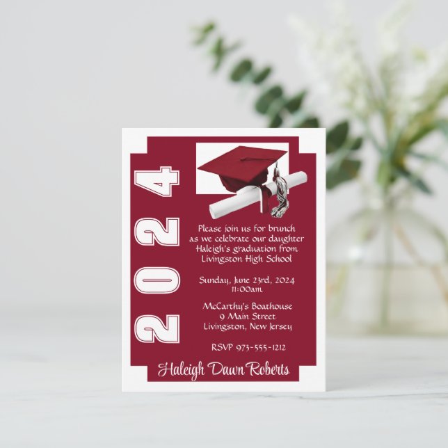 Corner Block Cardinal Red & White Graduation Invitation (Standing Front)