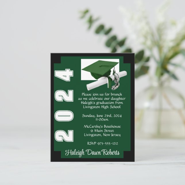 Corner Block Green & Black Graduation Invitation (Standing Front)
