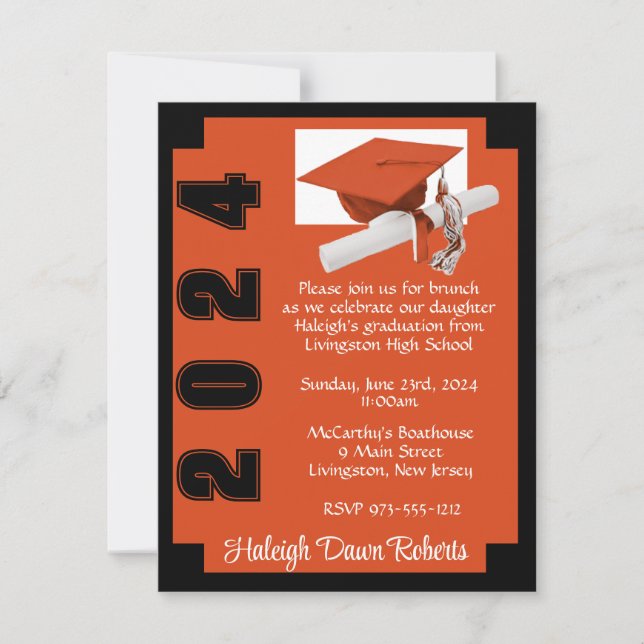 Corner Block Orange and Black Graduation Invitation (Front)