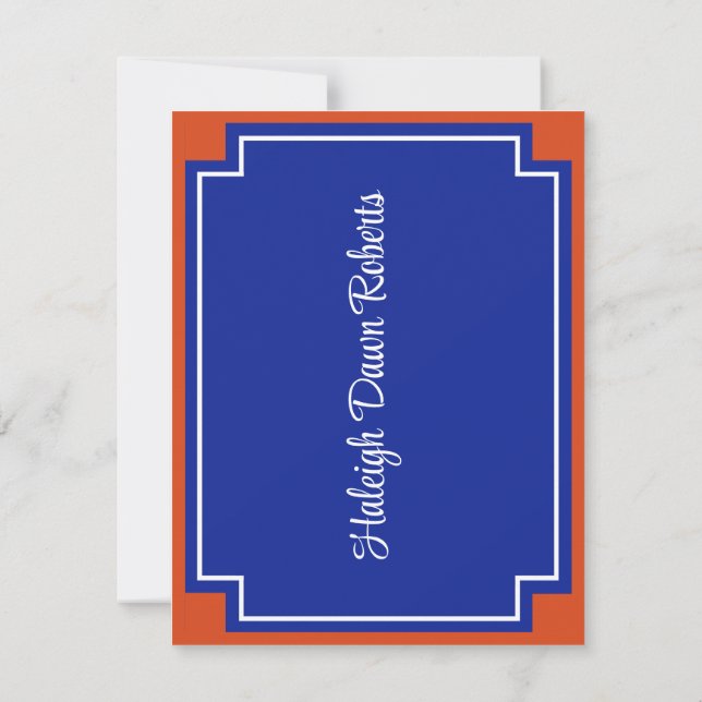 Corner Block Orange & Royal Blue Graduation Invita Invitation (Back)