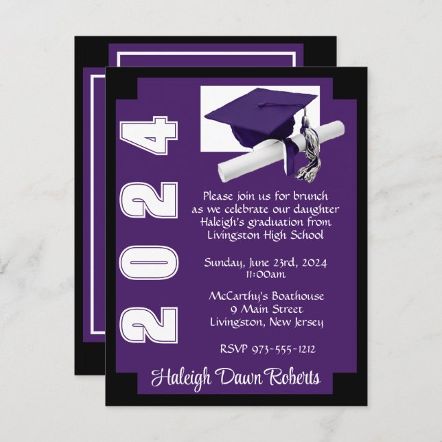 Corner Block Purple & Black Graduation Invitation (Front/Back)