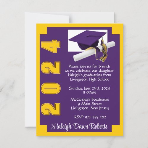 Corner Block Purple  Gold Graduation Invitation