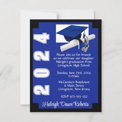 Corner Block Royal Blue  Black Graduation Invitation