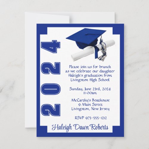 Corner Block Royal Blue  White Graduation Invitation