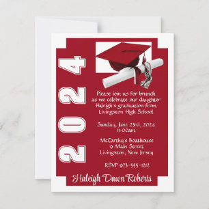 Corner Block Scarlet Red & White Graduation Invitation