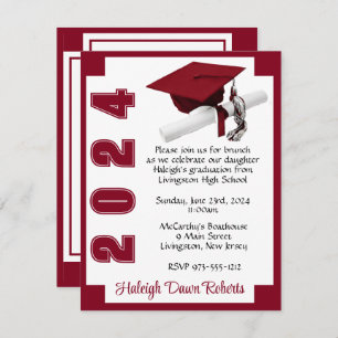 Corner Block White& Cardinal Red Graduation Invitation