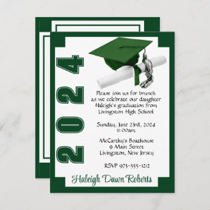 Corner Block White & Green Graduation Invitation