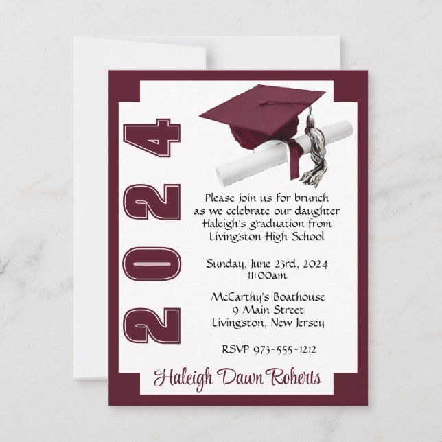 Corner Block White & Maroon Graduation Invitation (Front)