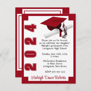 Corner Block White & Scarlet Red Graduation Invitation