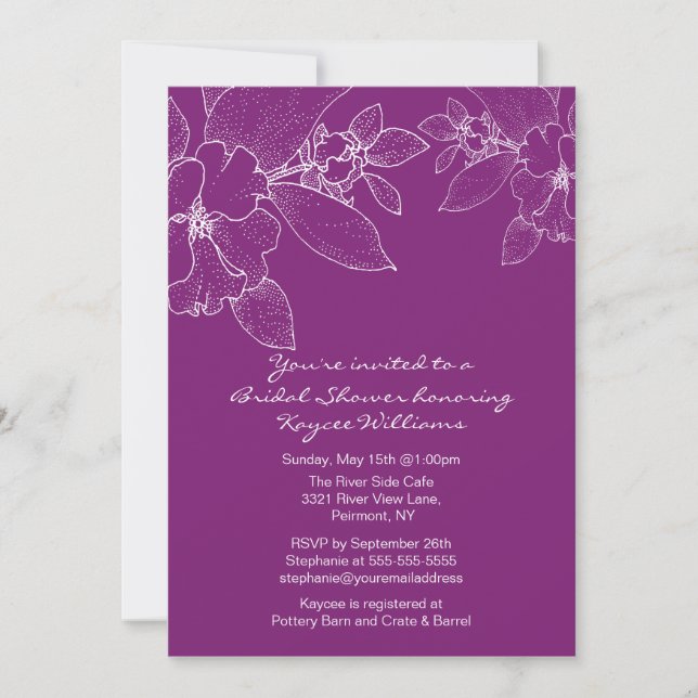 Corner Blossom Magenta Bridal Shower Invitation (Front)