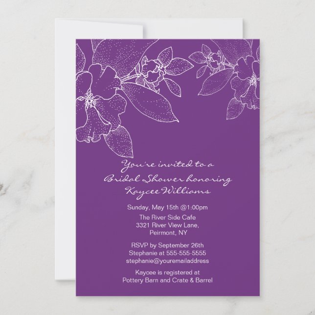 Corner Blossom Purple Bridal Shower Invite (Front)