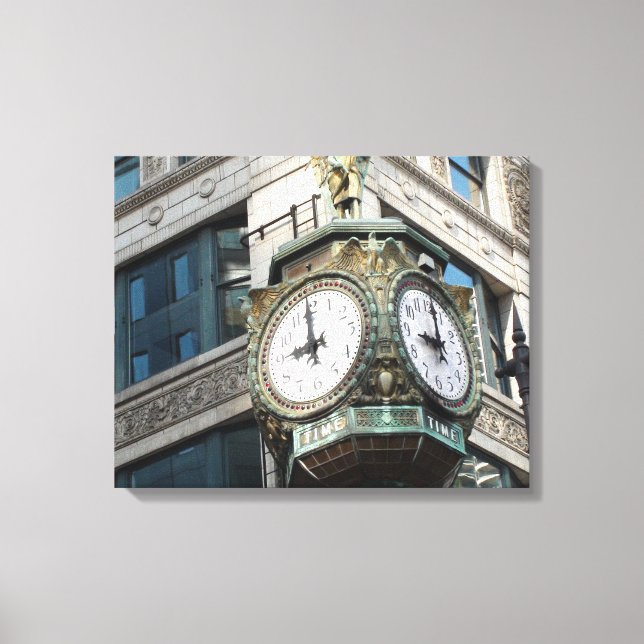 Corner Clock Downtown Chicago Canvas Print (Front)