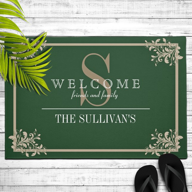 Corner Floral Flourish Frame Custom Monogram Doormat (Creator Uploaded)
