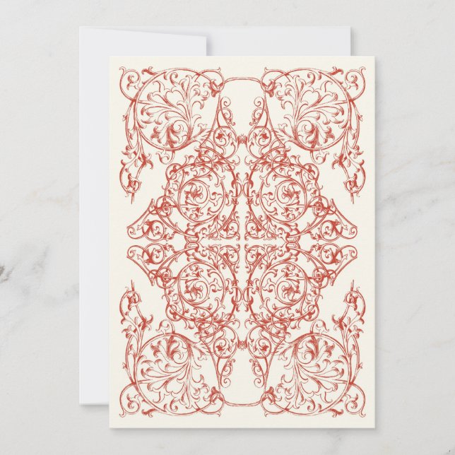 Corner Flourish Wedding Invitation (Crimson Red) (Front)