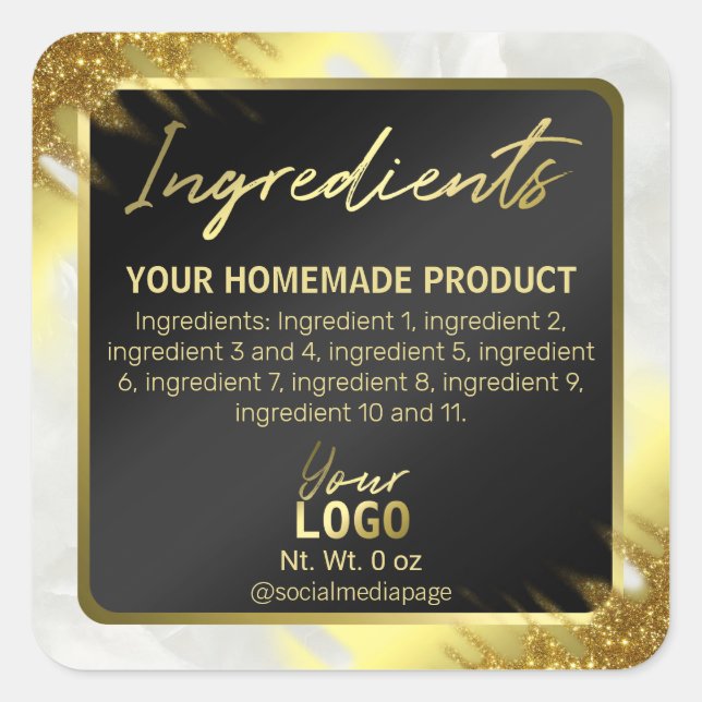 Corner Glitter Black And Gold Ingredient Labels (Front)