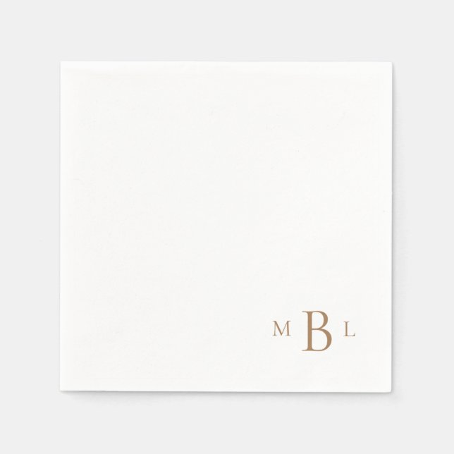 Corner Gold Monogram Simple Cocktail Napkins (Front)