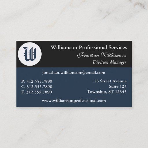 Customizable Corner Monogram Blue Business Cards