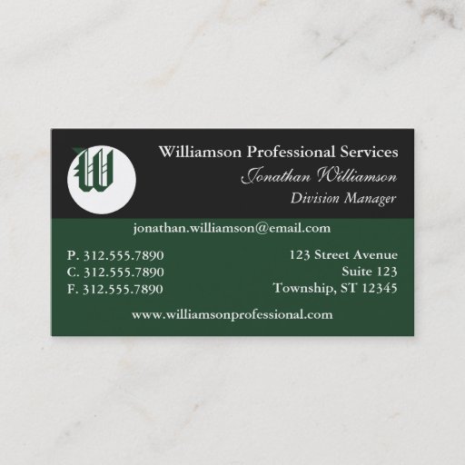 Customizable Corner Monogram Green Business Cards