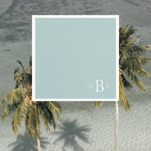Corner Monogram Simple Modern Seafoam Cocktail  Napkins (Creator Uploaded)