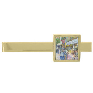 Corner of Flying Pig Farm and Wine a Bit. Gold Finish Tie Clip