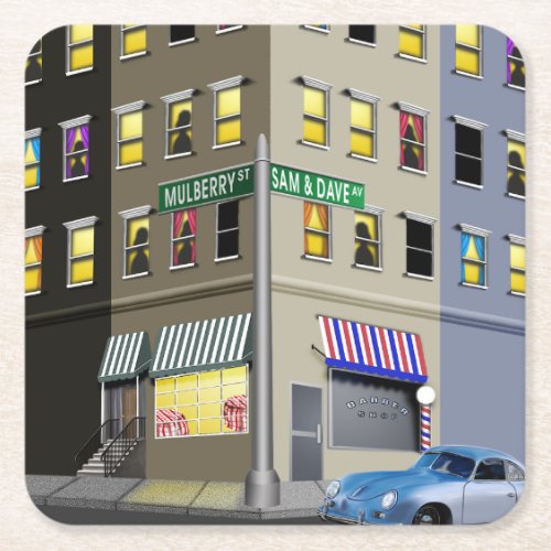 Corner of Mulberry St and Sam  Dave Ave Square Paper Coaster