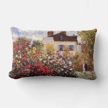 Corner Of The Garden With Dahlias Monet Fine Art Lumbar Pillow by monetart at Zazzle