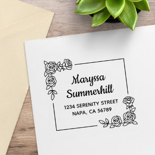 Corner Rose Flowers Bouquet Address Rubber Stamp