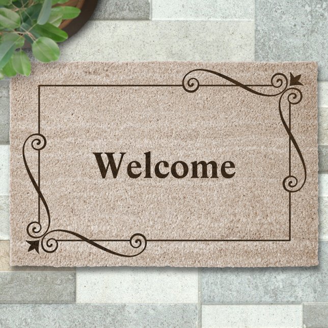Corner Swirls Frame Custom Text Fiber Doormat (Creator Uploaded)
