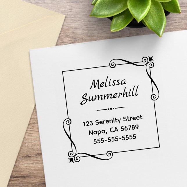 Corner Swirls Square Frame Address Rubber Stamp (Creator Uploaded)