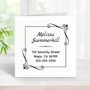 Corner Swirls Square Frame Address Rubber Stamp
