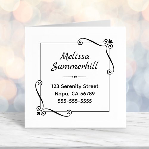 Corner Swirls Square Frame Address Self_inking Stamp