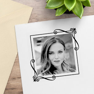 Corner Swirls Square Frame Custom Photo Rubber Stamp