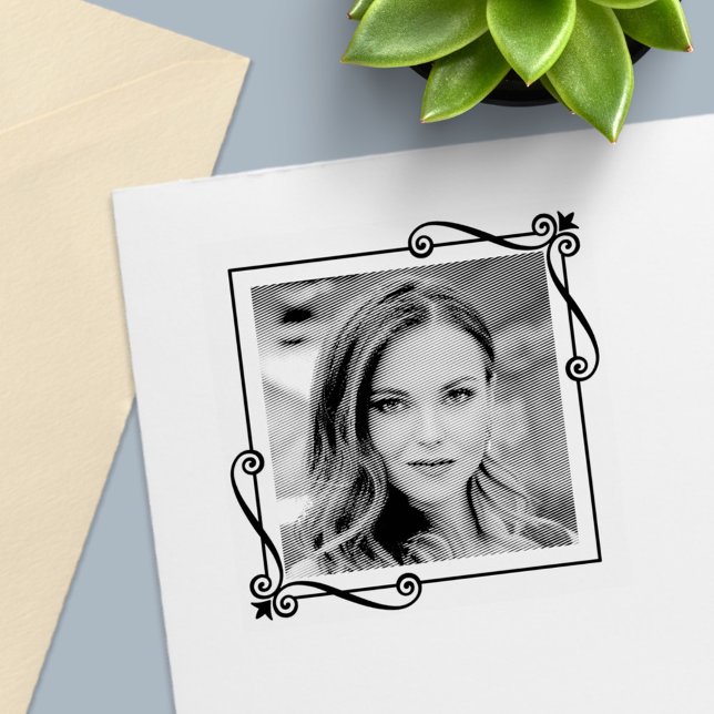 Corner Swirls Square Frame Custom Photo Self-inking Stamp (Creator Uploaded)