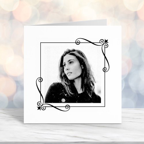 Corner Swirls Square Frame Custom Photo Self_inking Stamp