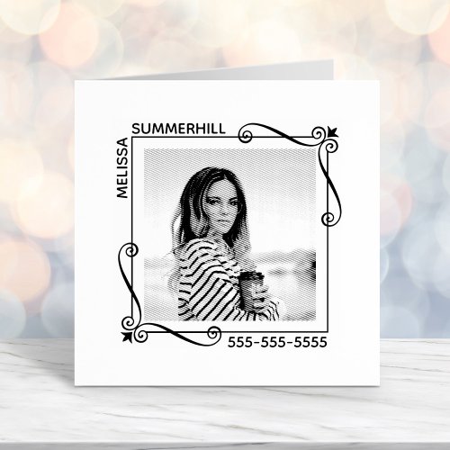 Corner Swirls Square Frame Custom Photo Text Self_inking Stamp